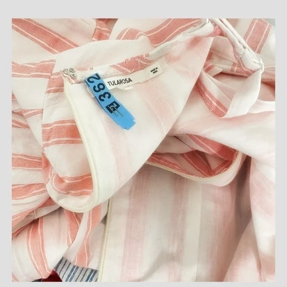 Tularosa Brinley Mini Dress Off Shoulder Pink Stripe Ruffle Hem Sweetheart Neck - Picture 9 of 11